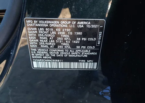 2022 Volkswagen Atlas 3.6L V6 Sel R-Line z USA, uszkodzony, nr VIN 1V2AR2CA9NC505811